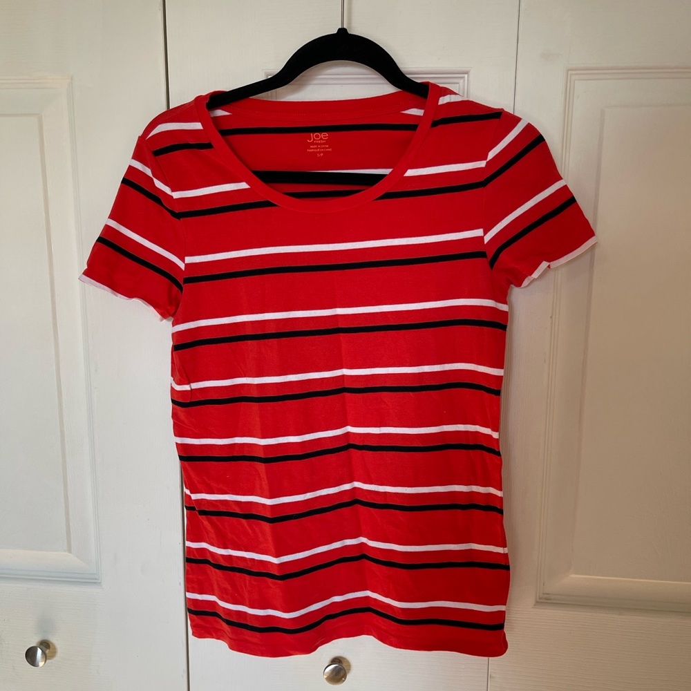 Joe Fresh Red Striped Fitted Cotton Tshirt Red White Black Size Small